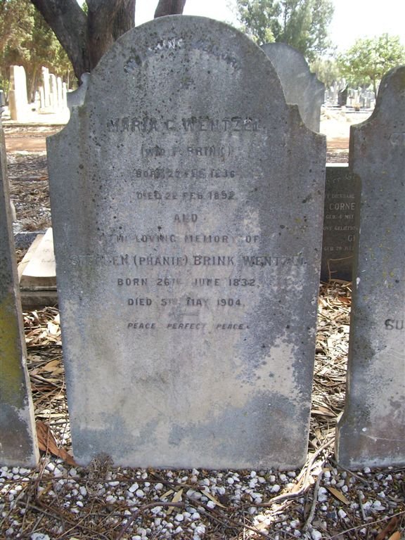 WENTZEL Stephen Brink 1832-1904 &amp; Maria C. BRINK 1836-1892