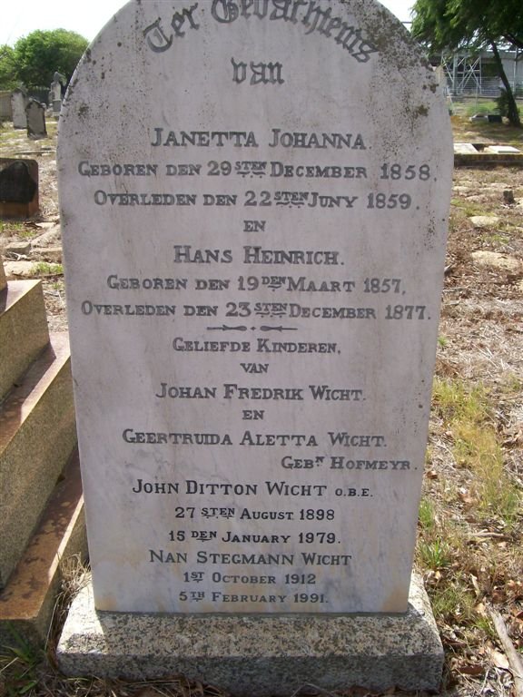 WICHT Hans Heinrich 1857-1877 :: WICHT Janetta Johanna  1858-1859