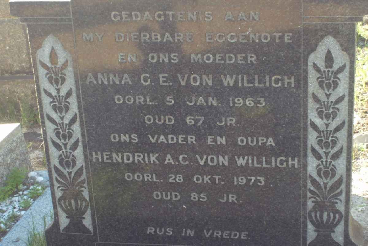 WILLIGH Hendrik A.C., von -1973 &amp; Anna G.E. -1963