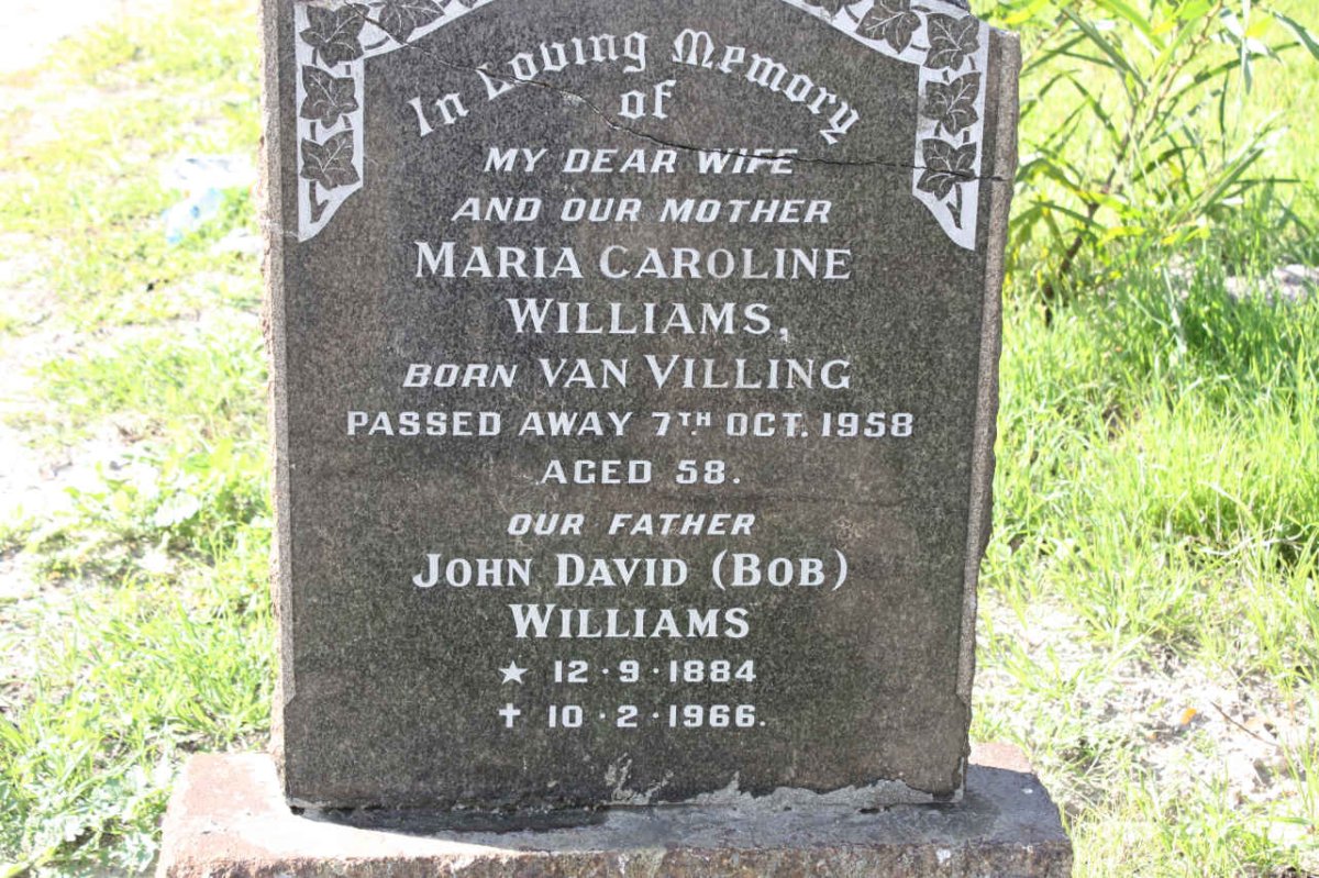 WILLIAMS John David 1884-1966 &amp; Maria Caroline VAN VILLING -1958