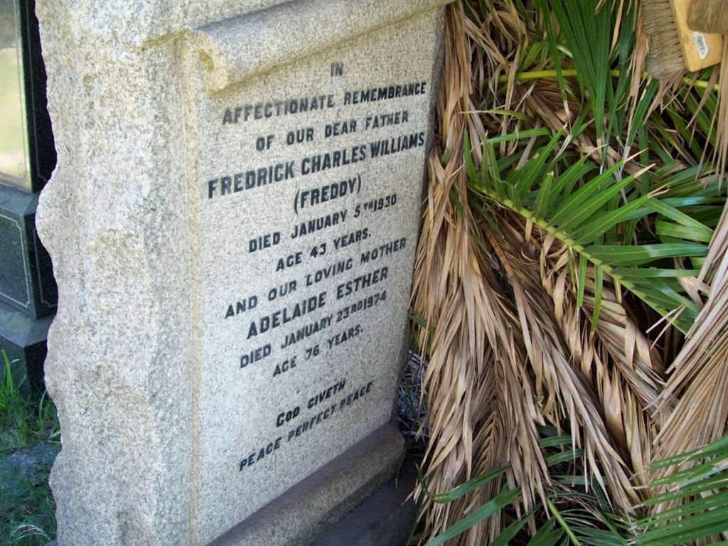 WILLIAMS Fredrick Charles -1930 &amp; Adelaide Esther -1974