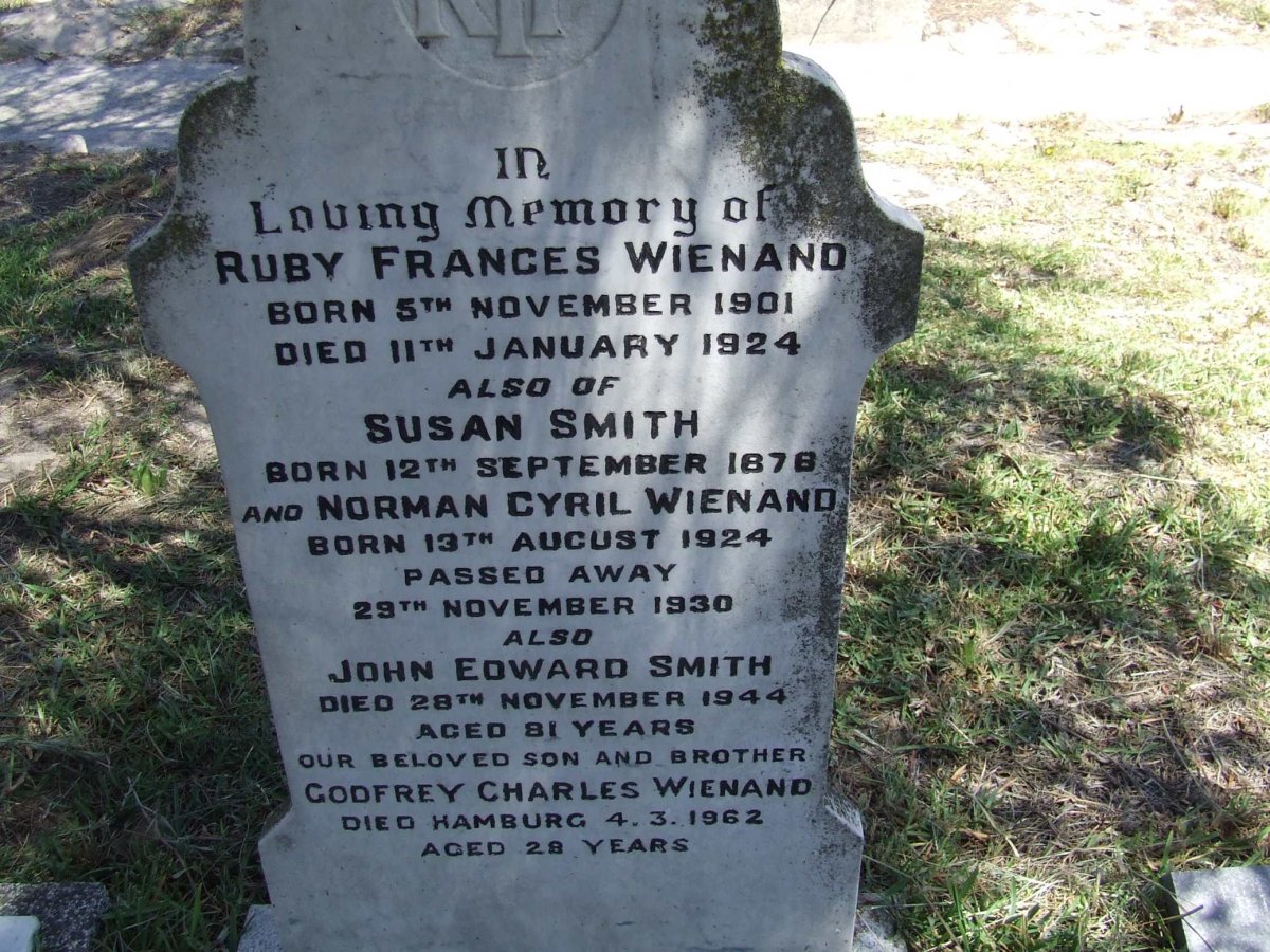 WIENAND Ruby Frances 1901-1924 :: SMITH Susan 1878- :: WIENAND Norman Cyril 1924-1930