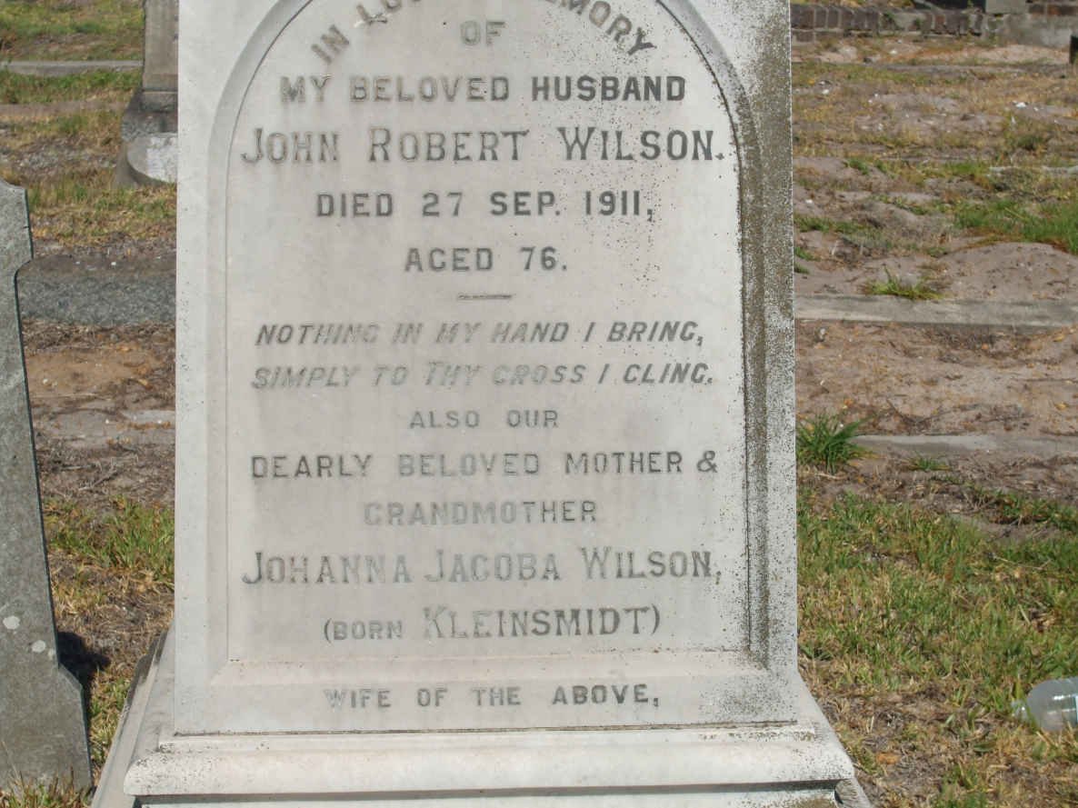 WILSON John Robert -1911 &amp; Johanna Jacoba KLEINSMIDT -1921