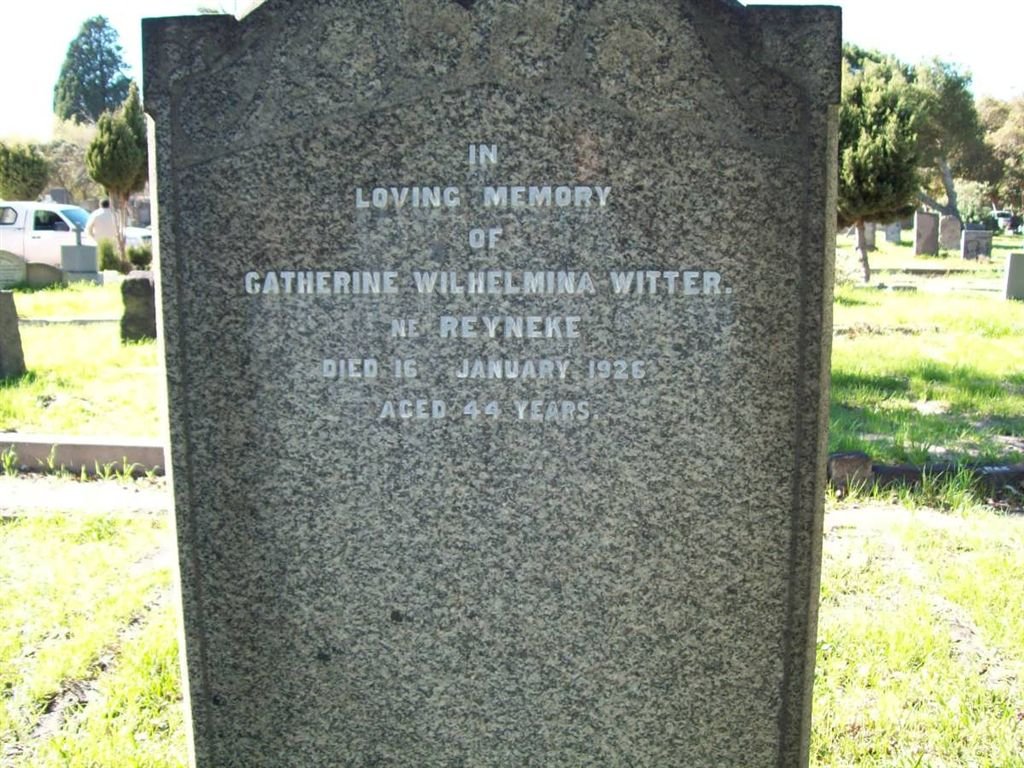 WITTER Catherine Wilhelmina nee REYNEKE -1926