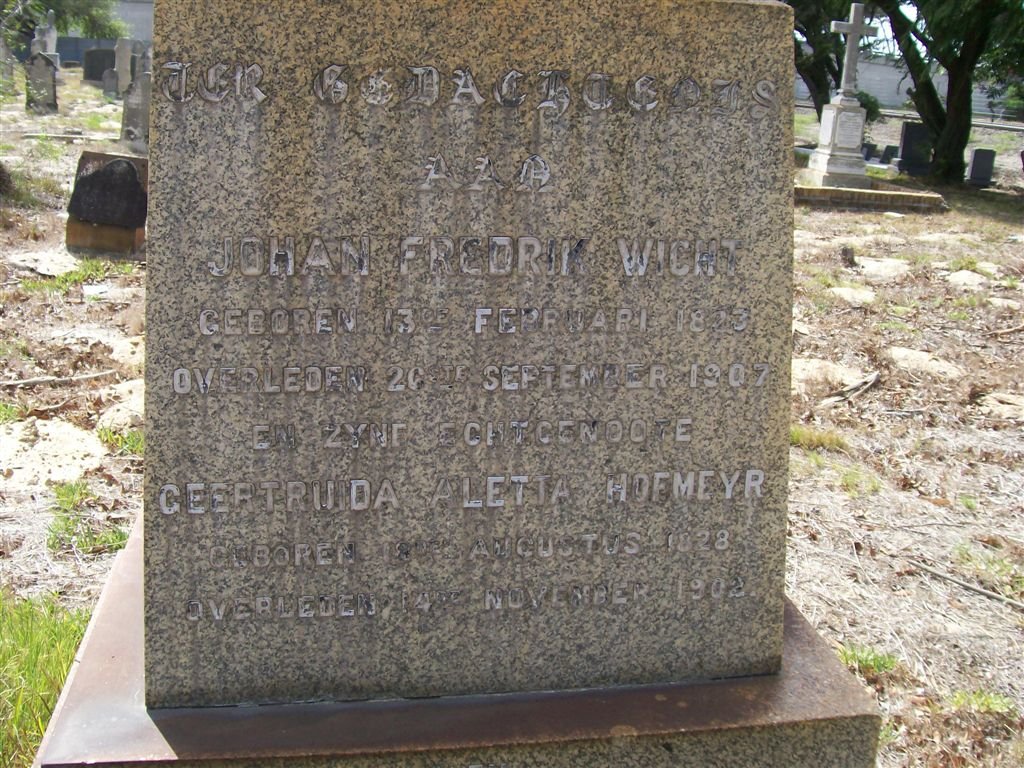 WICHT Johan Fredrik 1823-1907 &amp; Geertruida Aletta HOFMEYR 1828-1902