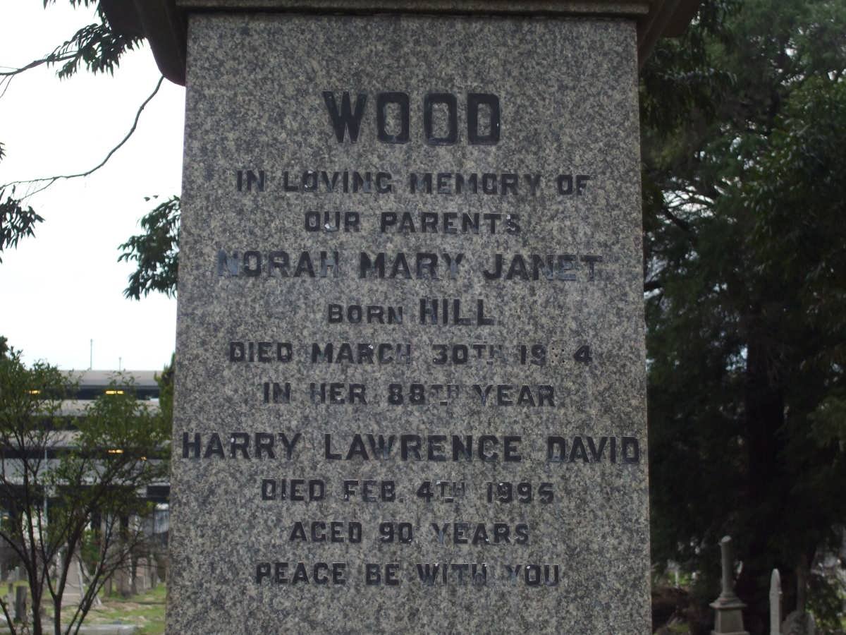 WOOD Harry Lawrence David -1995 &amp; Norah Mary Janet HILL -19?4