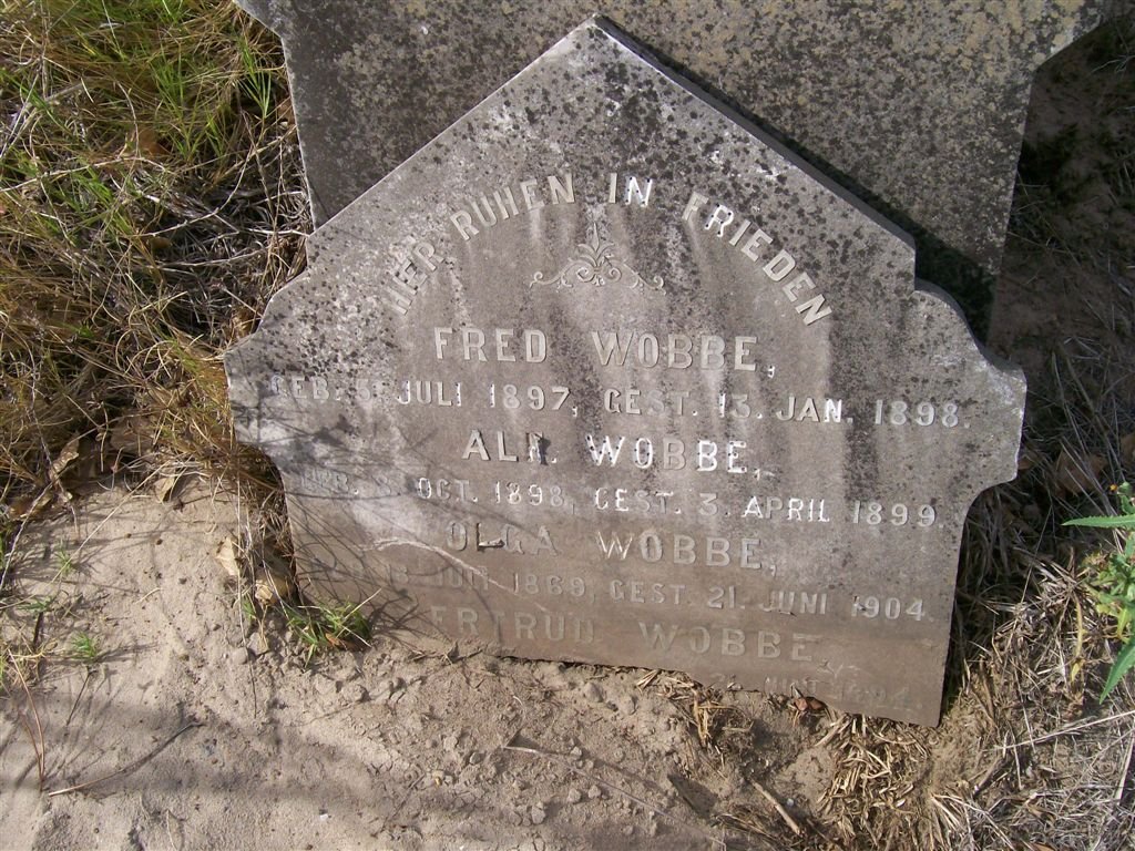 WOBBE Fred 1897-1898 :: WOBBE Ali 1898-1899 :: WOBBE Olga 1860-1904 :: WOBBE Gertud  ??