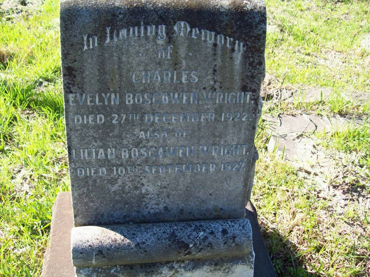 WRIGHT Charles Evelyn Boscawen -1922 &amp; Lilian Boscawen -1927