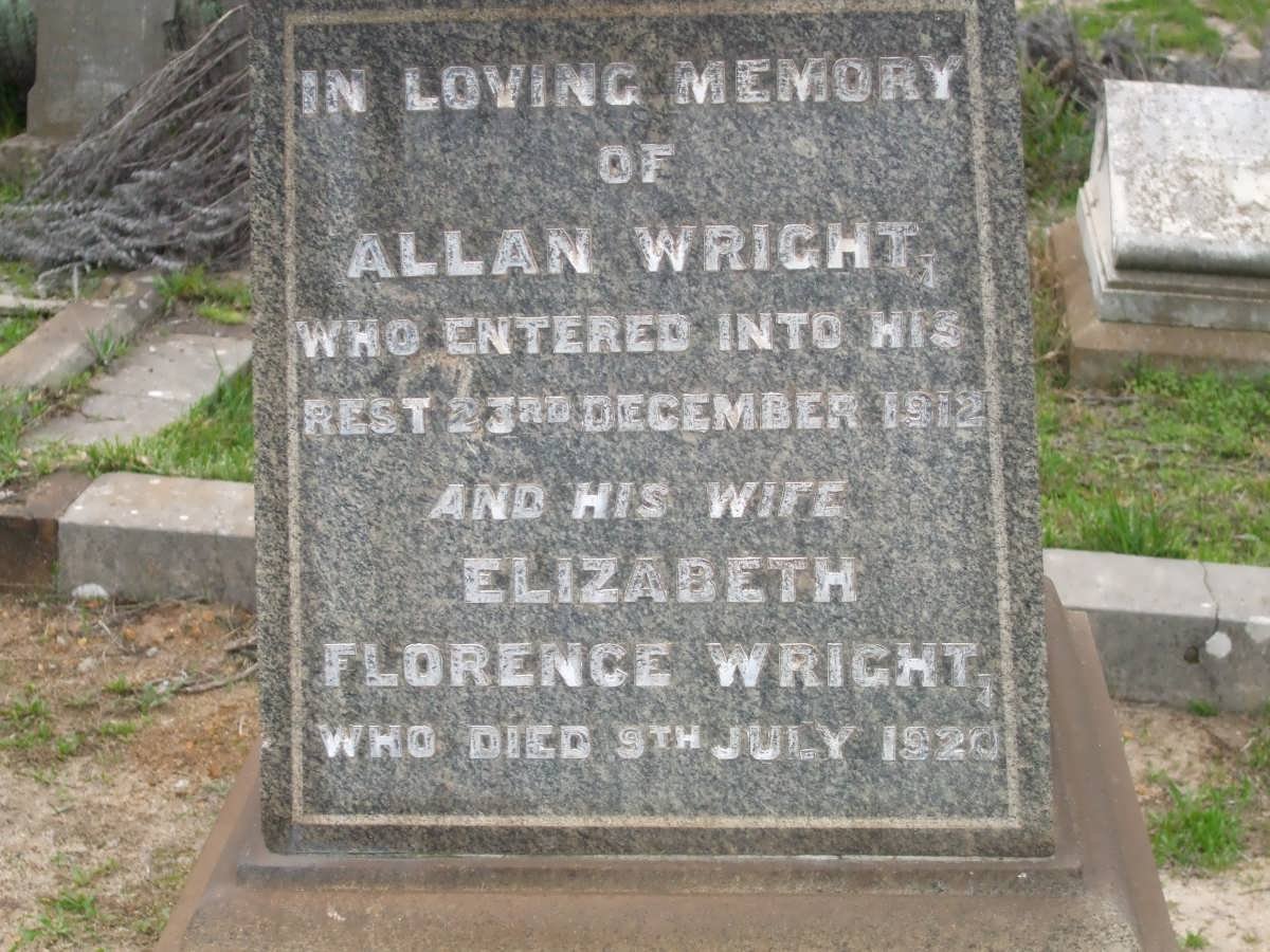 WRIGHT Allan -1912 &amp; Elizabeth Florence -1920