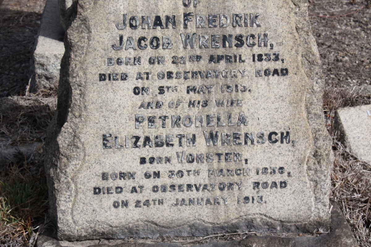 WRENSCH Johan Frederick Jacob 1833-1913 &amp; Petronella Elizabeth VORSTER 183?-1913
