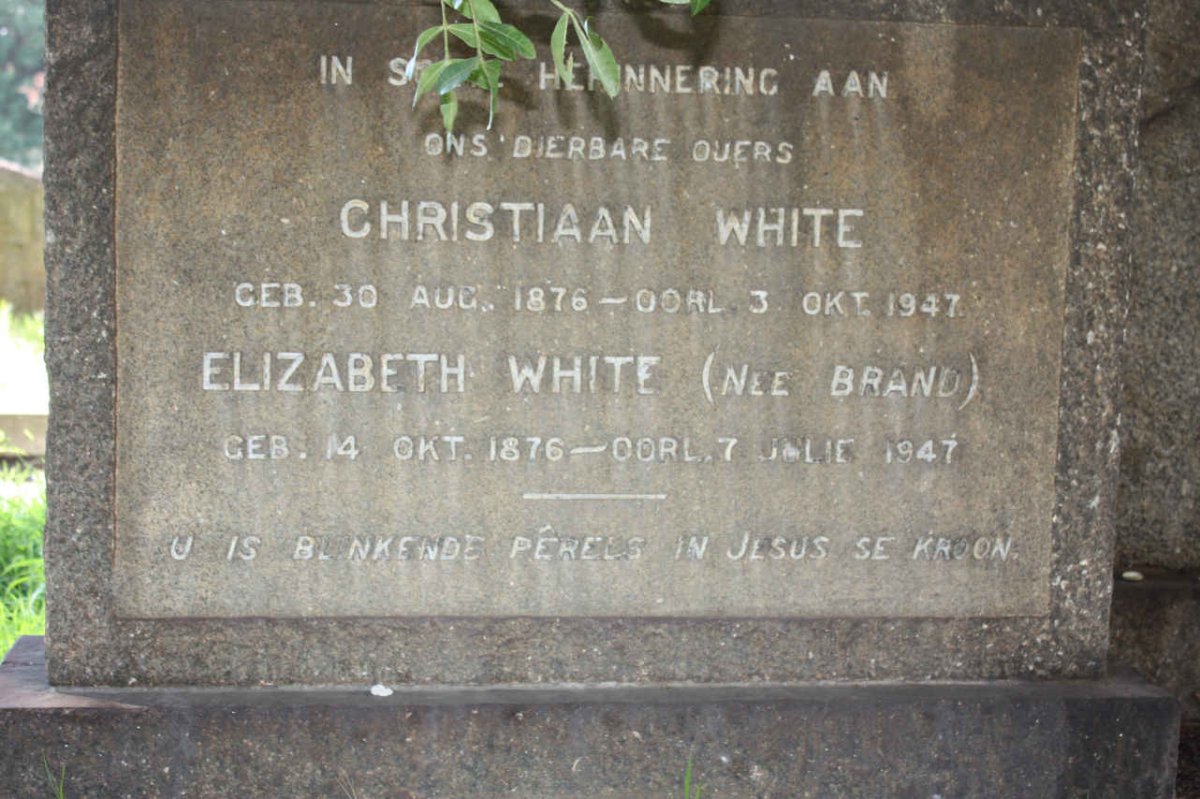 WHITE Christiaan 1876-1947 &amp; Elizabeth BRAND 1876-1947