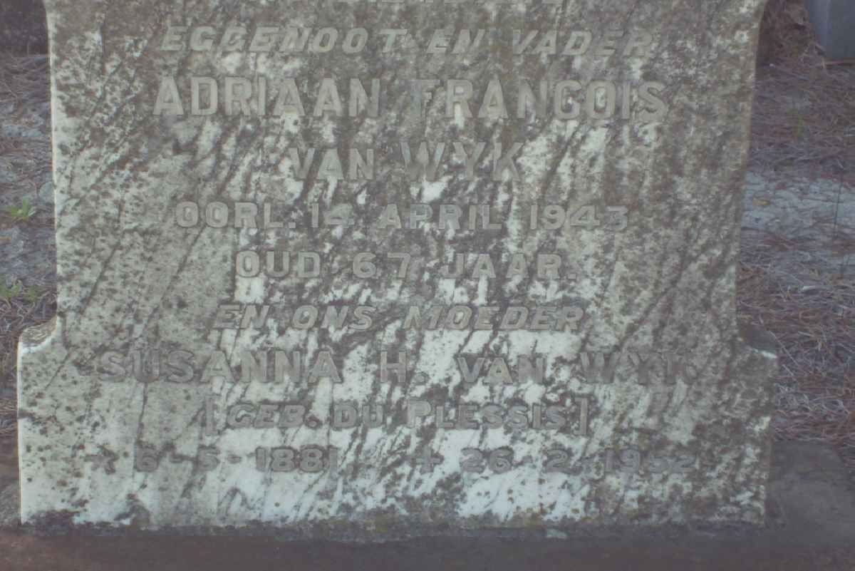 WYK Adriaan Francois,van -1943 &amp; Susanna H. DU PLESSIS 1881-1952