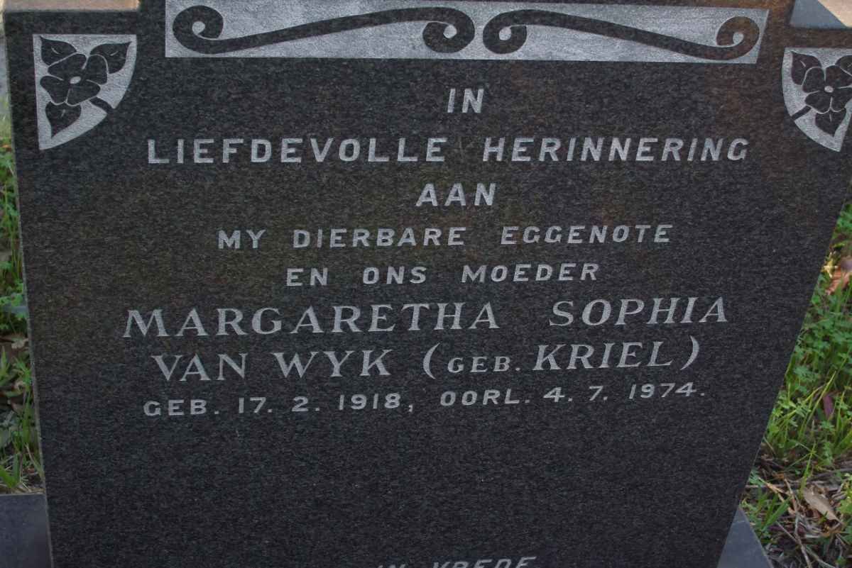 WYK Margaretha Sophia, van nee KRIEL 1918-1974