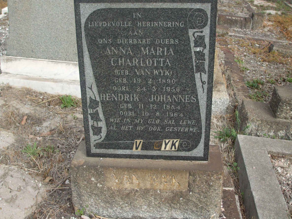 WYK Hendrik Johannes, van 1884-1964 &amp; Anna Maria Charlotta VAN WYK 1890-1956