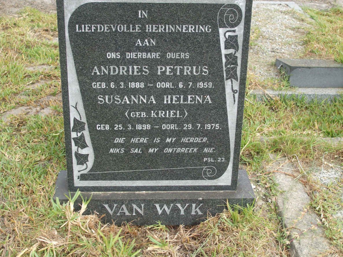 WYK Andries Petrus, van 1888-1959 &amp; Susanna Helena KRIEL 1898-1975