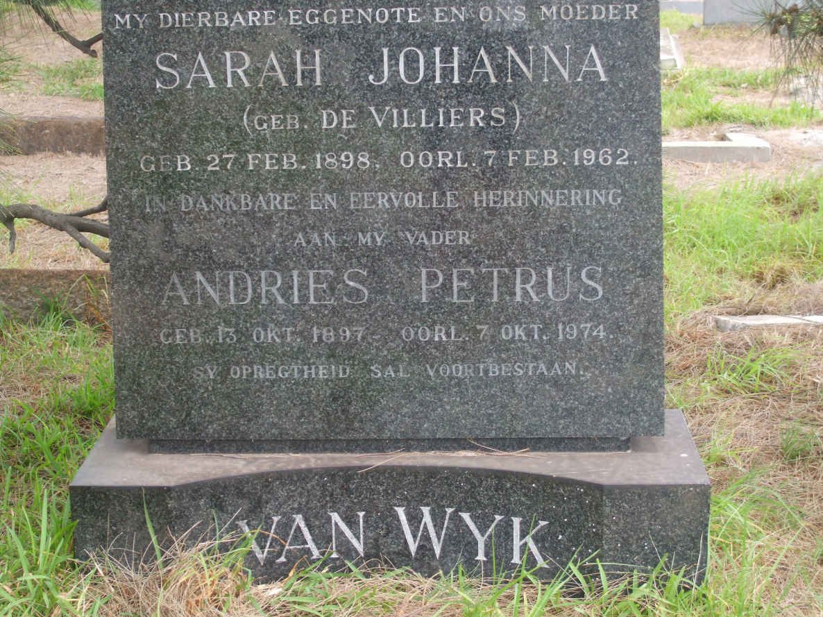 WYK Andries Petrus, van 1897-1974 &amp; Sarah Johanna DE VILLIERS 1898-1962