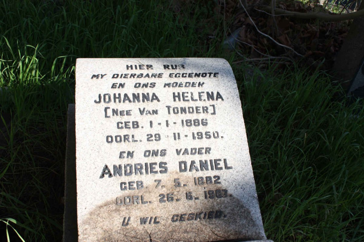 WYK Andries Daniel, van 1882-1963 &amp; Johanna Helena VAN TONDER 1886-1950