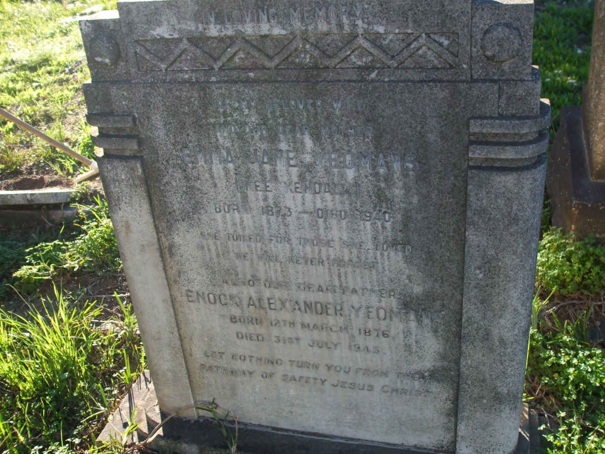 YEOMANS Enock Alexander 1876-1945 &amp; Emma Jane KENDALL 1873-1940