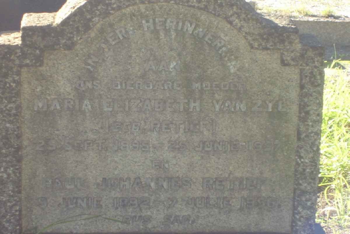 ZYL Maria Elizabeth, van nee RETIEF 1895-1957 :: RETIEF Paul Johannes 1892-1956