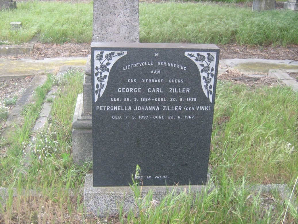 ZILLER George Carl 1884-1935 &amp; Petronella Johanna nee VINK 1897-1967