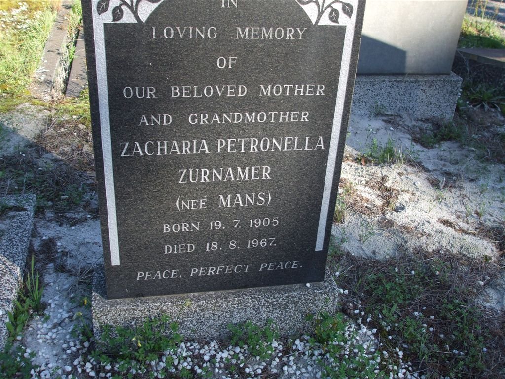 ZURNAMER Zacharia Petronella nee MANS 1905-1967