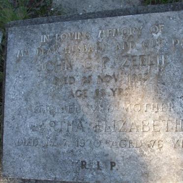 ZEELIE John C.P. -1963 &amp; Martha Elizabeth -1970