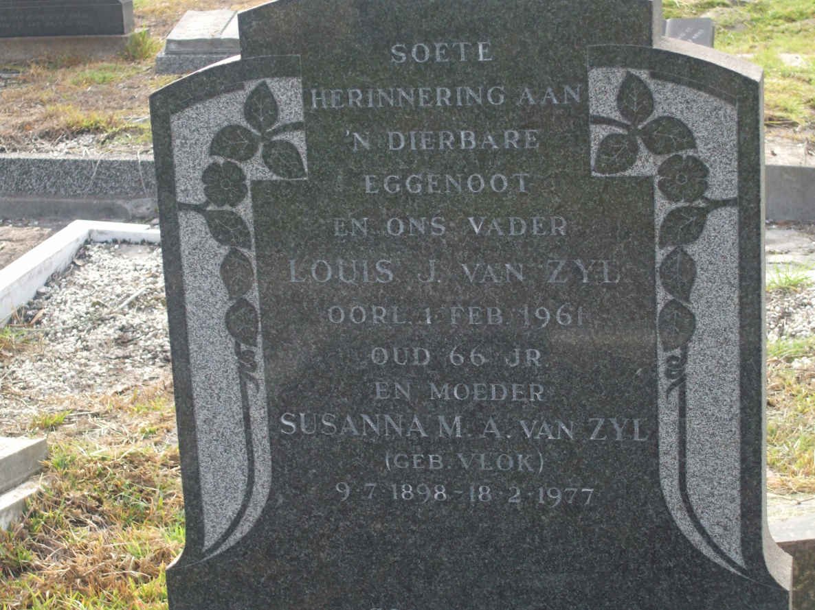 ZYL Louis J., van -1961 &amp; Susanna M.A. VLOK 1898-1977