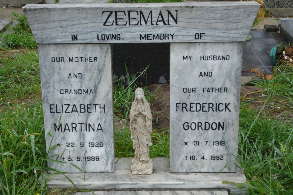 ZEEMAN Frederick Gordon 1919-1982 &amp; Elizabeth Martina 1920-1986