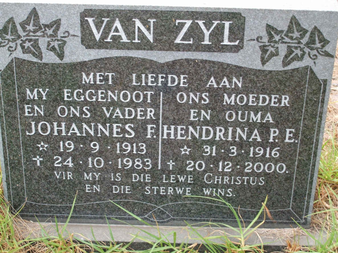 ZYL Johannes F., van 1913-1983 &amp; Hendrina P.E. 1916-2000
