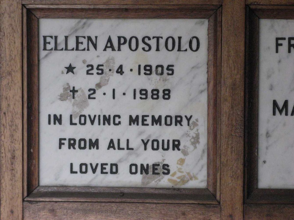 APOSTOLO Ellen 1905-1988