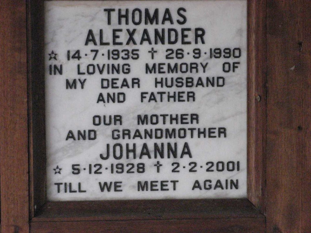 ALEXANDER Thomas 1935-1990 &amp; Johanna 1928-2001