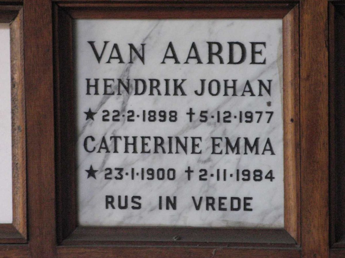 AARDE Hendrik Johan, van 1898-1977 &amp; Catherine Emma 1900-1984