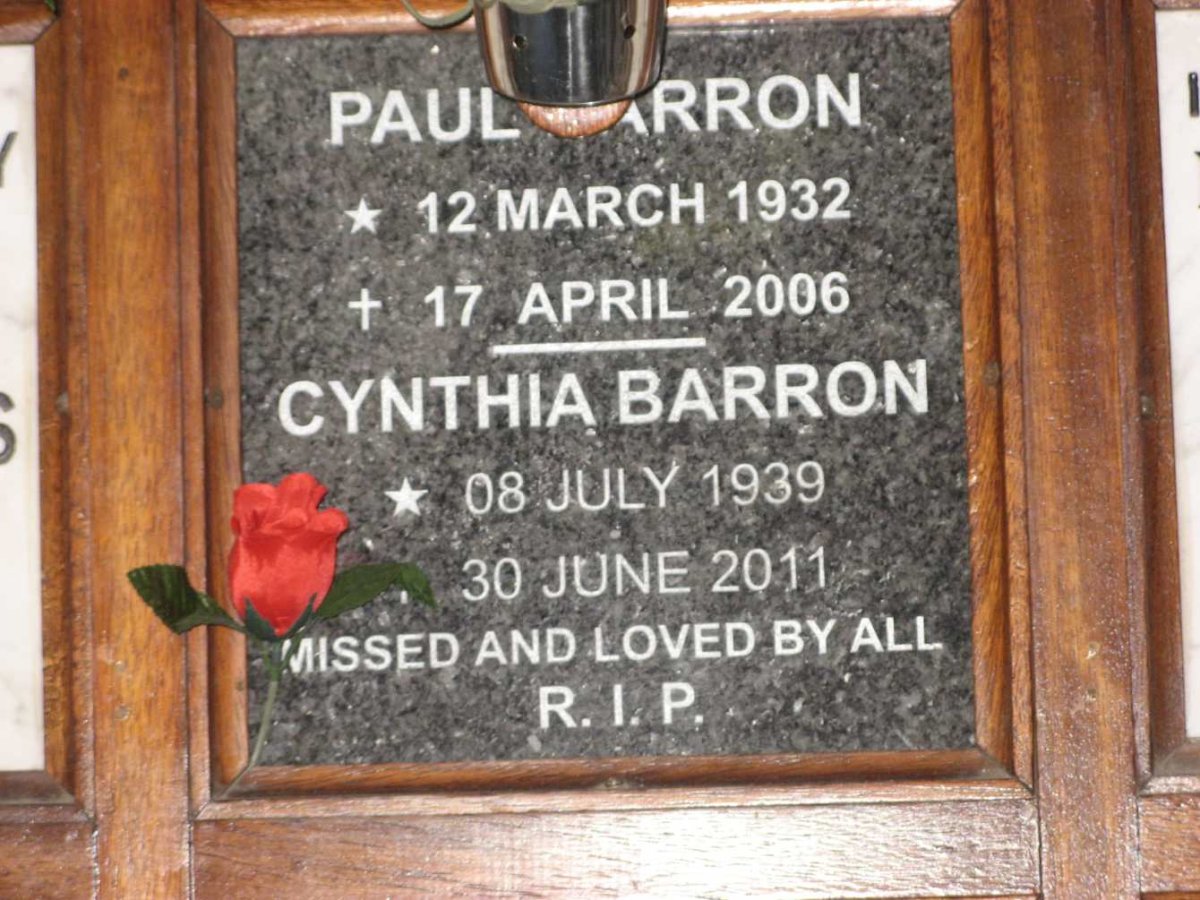 BARRON Paul 1932-2006 &amp; Cynthia 1939-2011