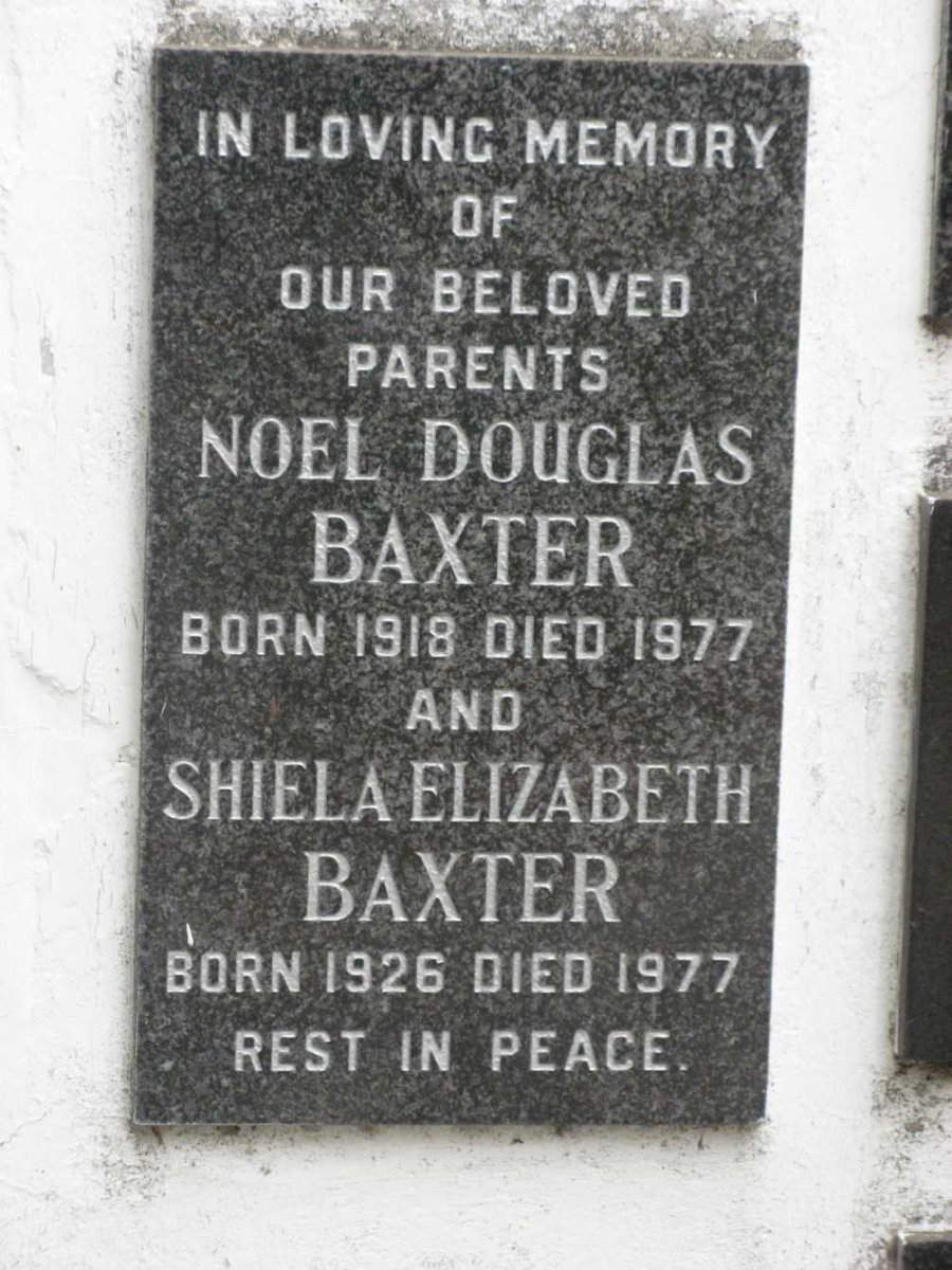 BAXTER Noel Douglas 1918-1977 &amp; Shiela Elizabeth 1926-1977