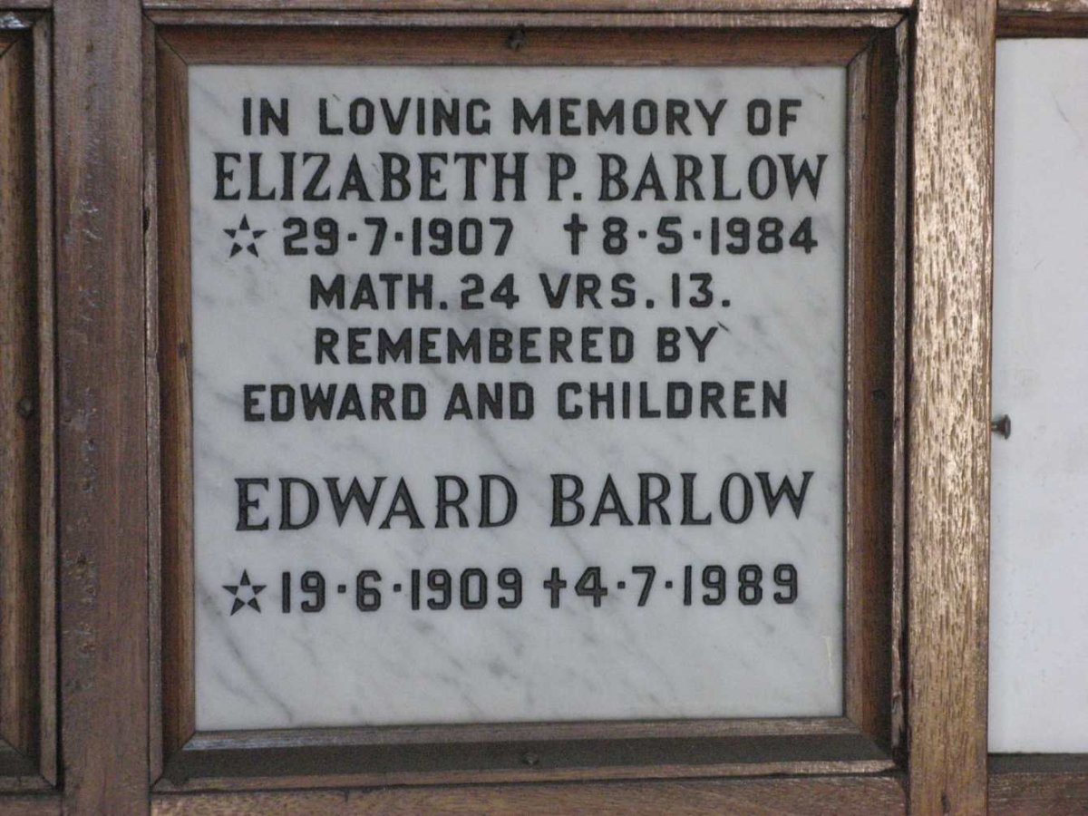 BARLOW Edward 1909-1989 &amp; Elizabeth P. 1907-1984