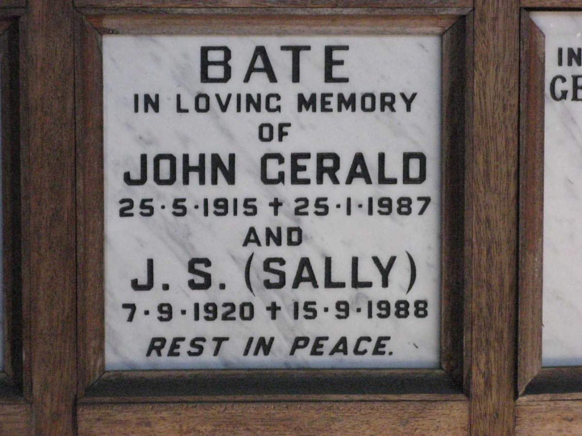 BATE John Gerald 1915-1987 &amp; J.S. 1920-1988