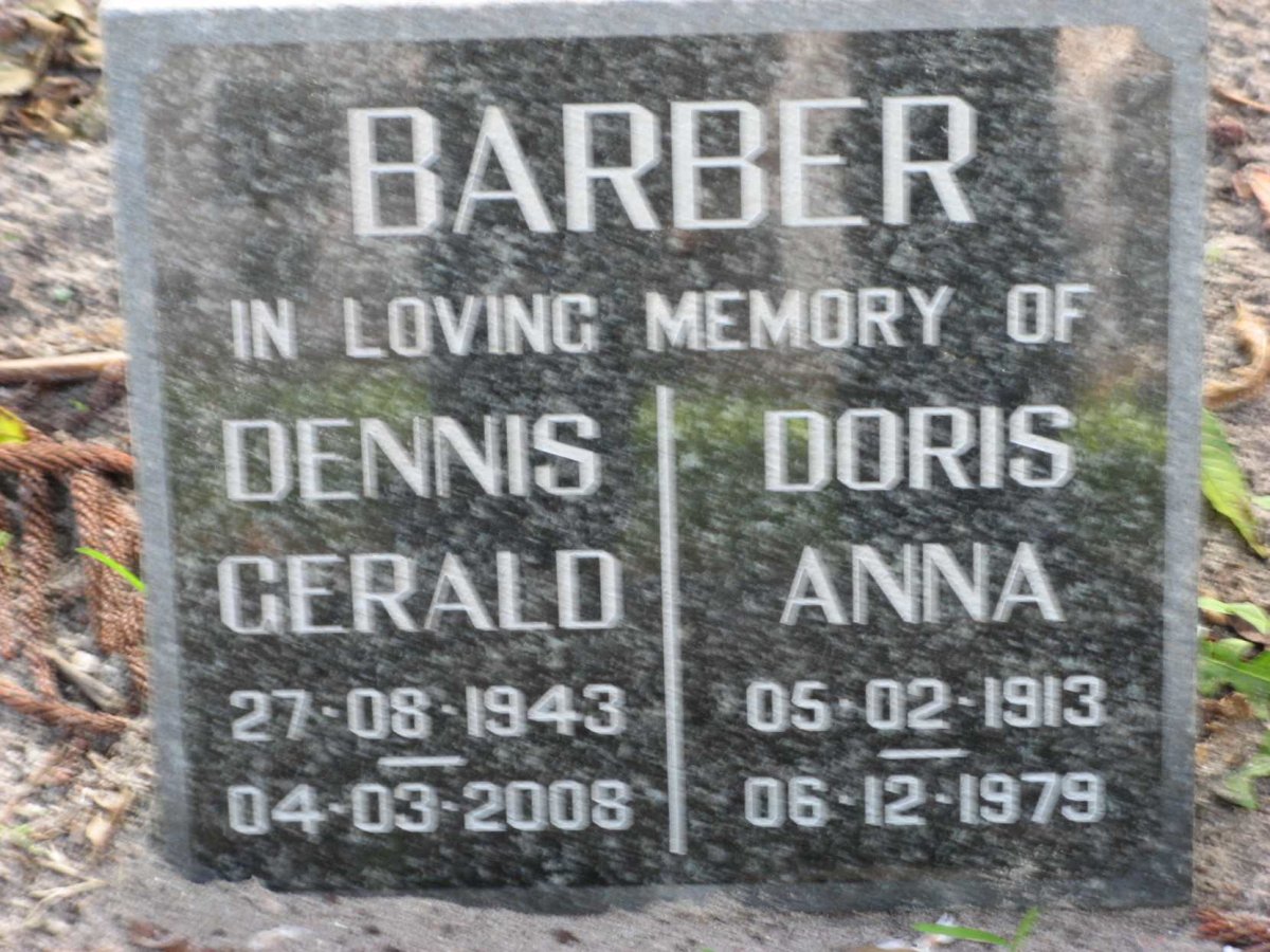 BARBER Doris Anna 1913-1979 :: BARBER Dennis Gerald 1943-2008