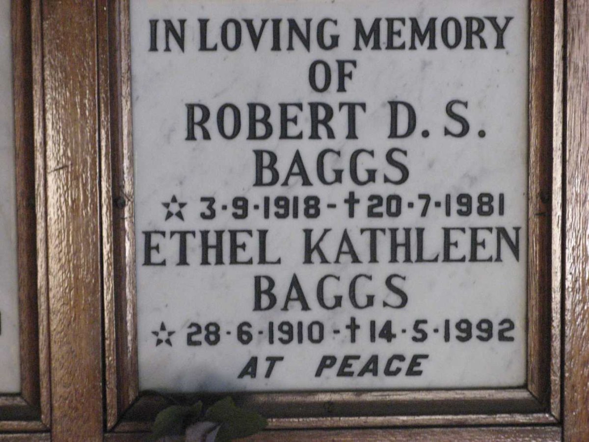 BAGGS Robert D.S. 1918-1981 &amp; Ethel Kathleen 1910-1992