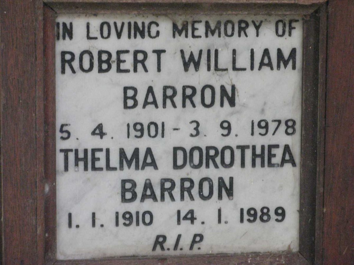 BARRON Robert William 1901-1978 &amp; Thelma Dorothea 1910-1989