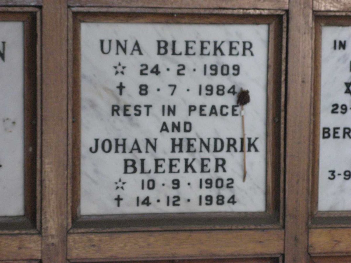 BLEEKER Johan Hendrik 1902-1984 &amp; Una 1909-1984