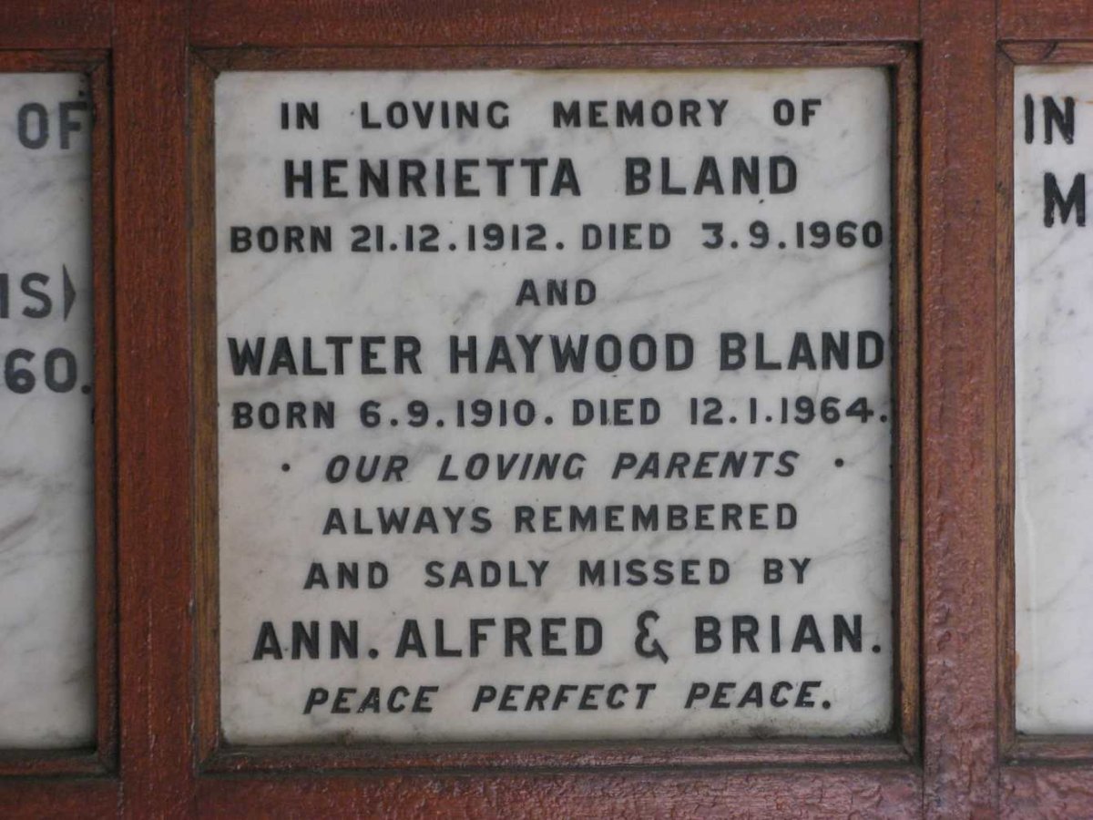 BLAND Walter Haywood 1910-1964 &amp; Henrietta 1912-1960