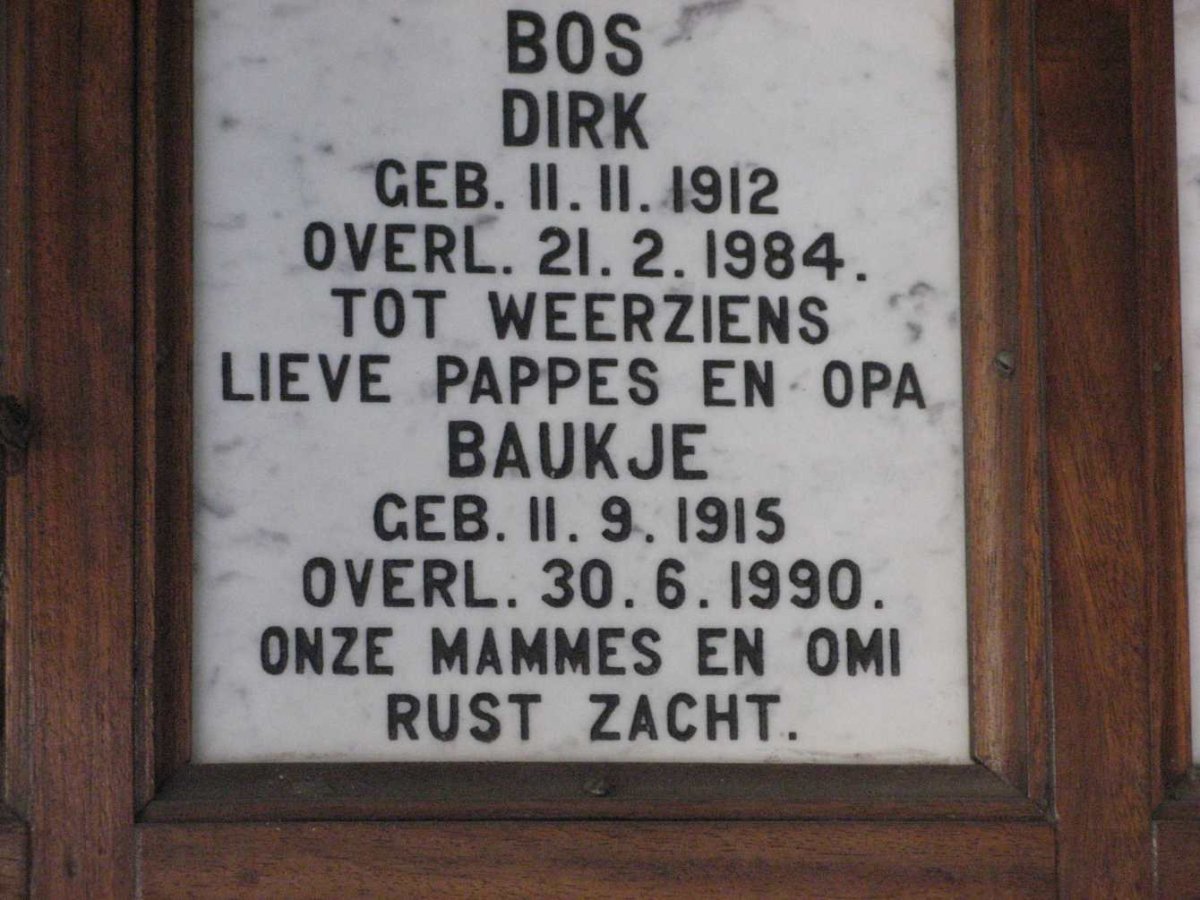 BOS Dirk 1912-1984 &amp; Baukje 1915-1990