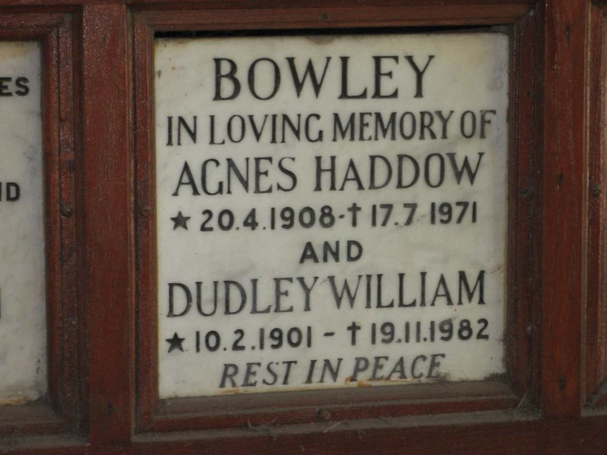 BOWLEY Dudley William 1901-1982 &amp; Agnes Haddow 1908-1971