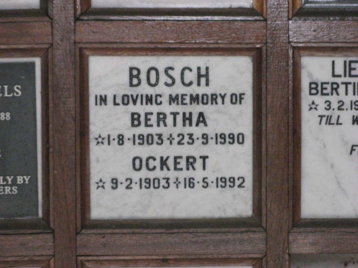 BOSCH Ockert 1903-1992 &amp; Bertha 1903-1990