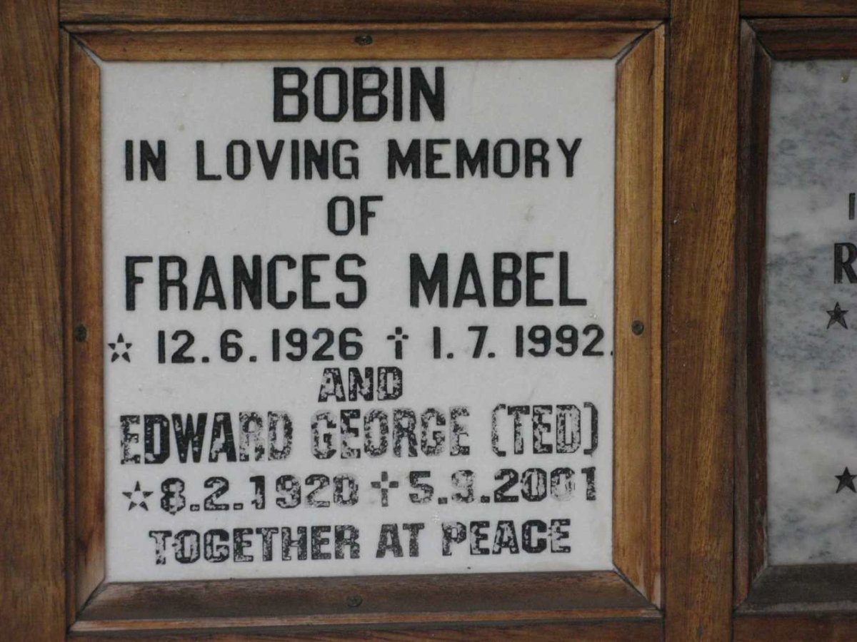 BOBIN Edward George 1920-2001 &amp; Frances Mabel 1926-1992