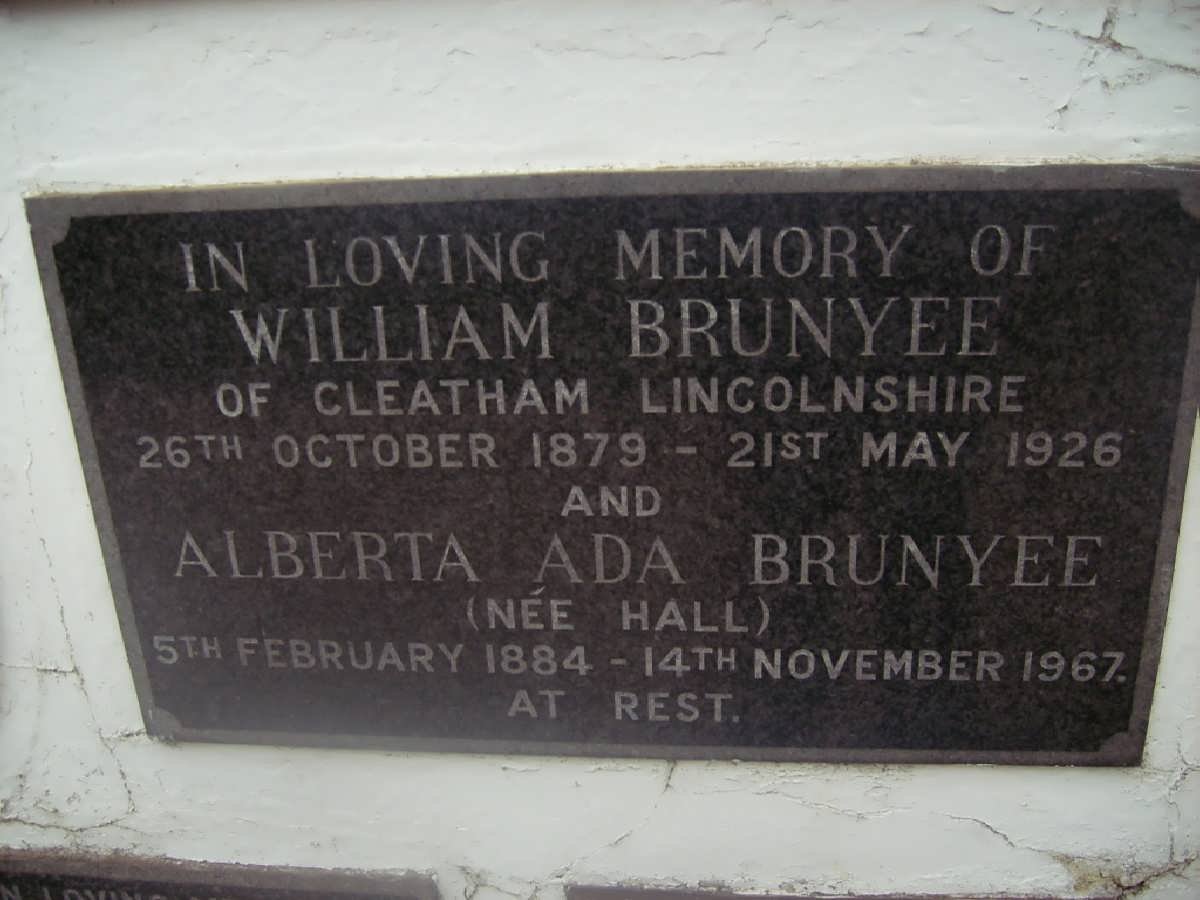BRUNYEE William 1879-1926 &amp; Alberta Ada HALL 1884-1967