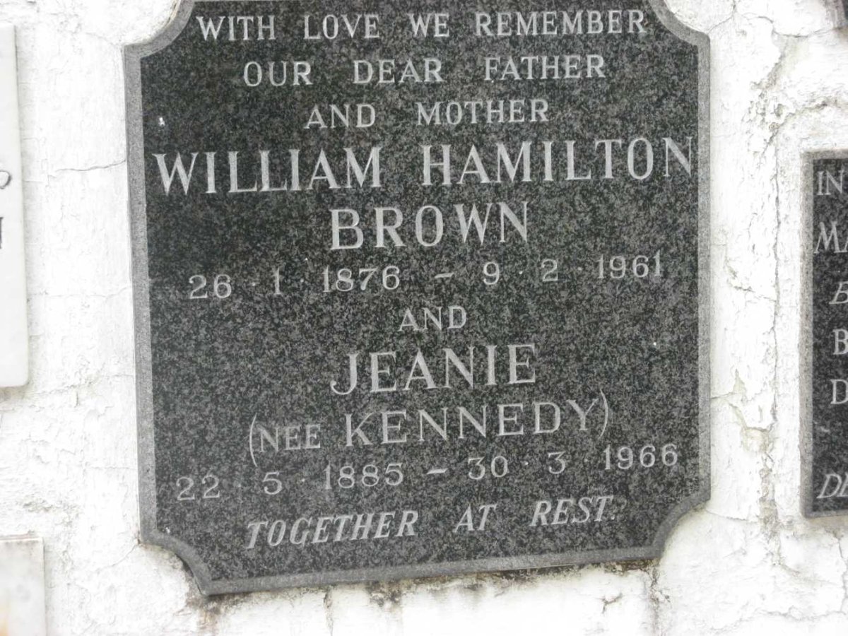 BROWN William Hamilton 1876-1961 &amp; Jeanie KENNEDY 1885-1966