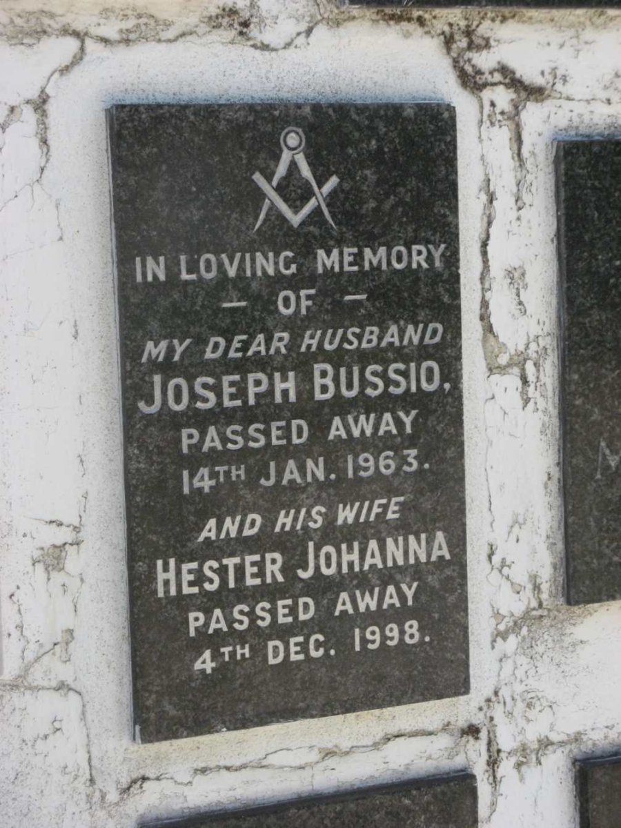 BUSSIO Joseph -1963 &amp; Hester Johanna -1998