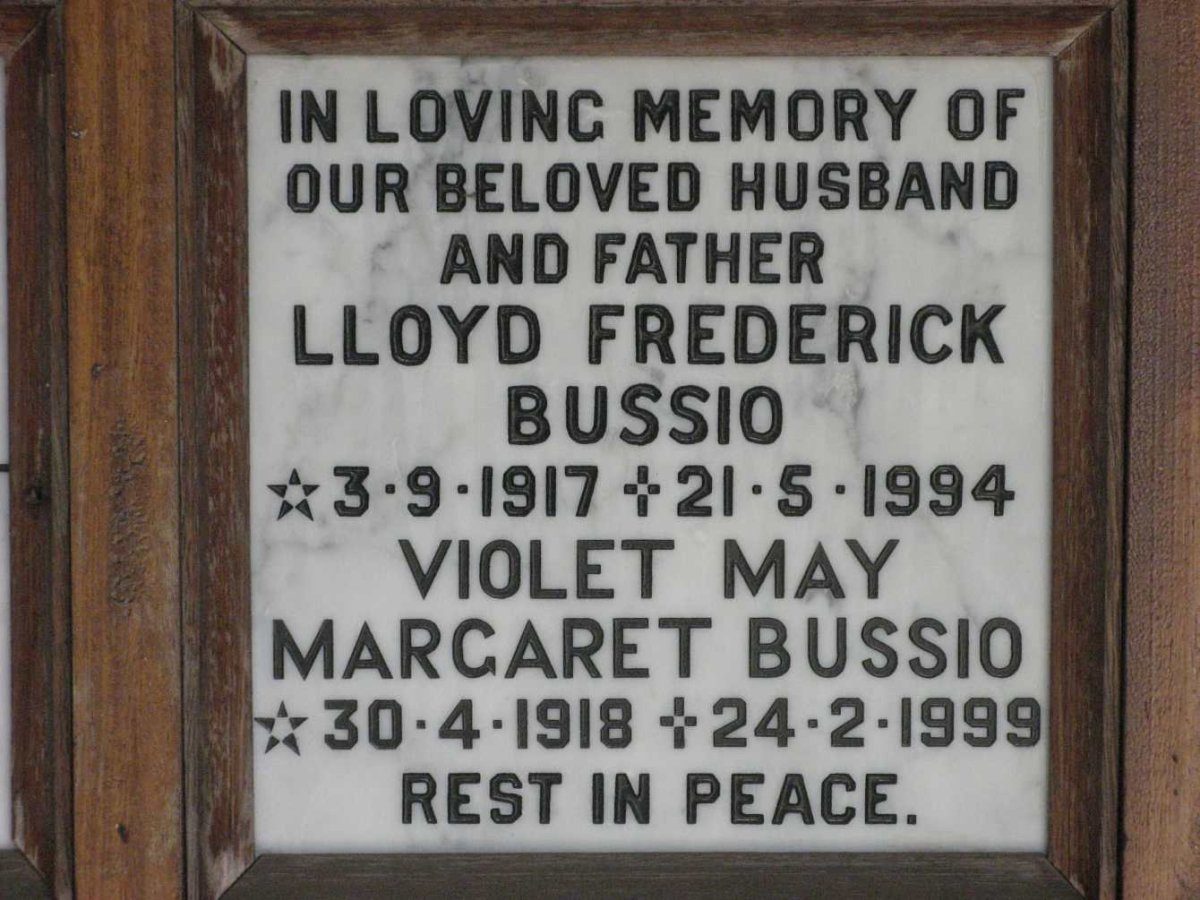 BUSSIO Lloyd Frederick 1917-1994 &amp; Violet May Margaret 1918-1999