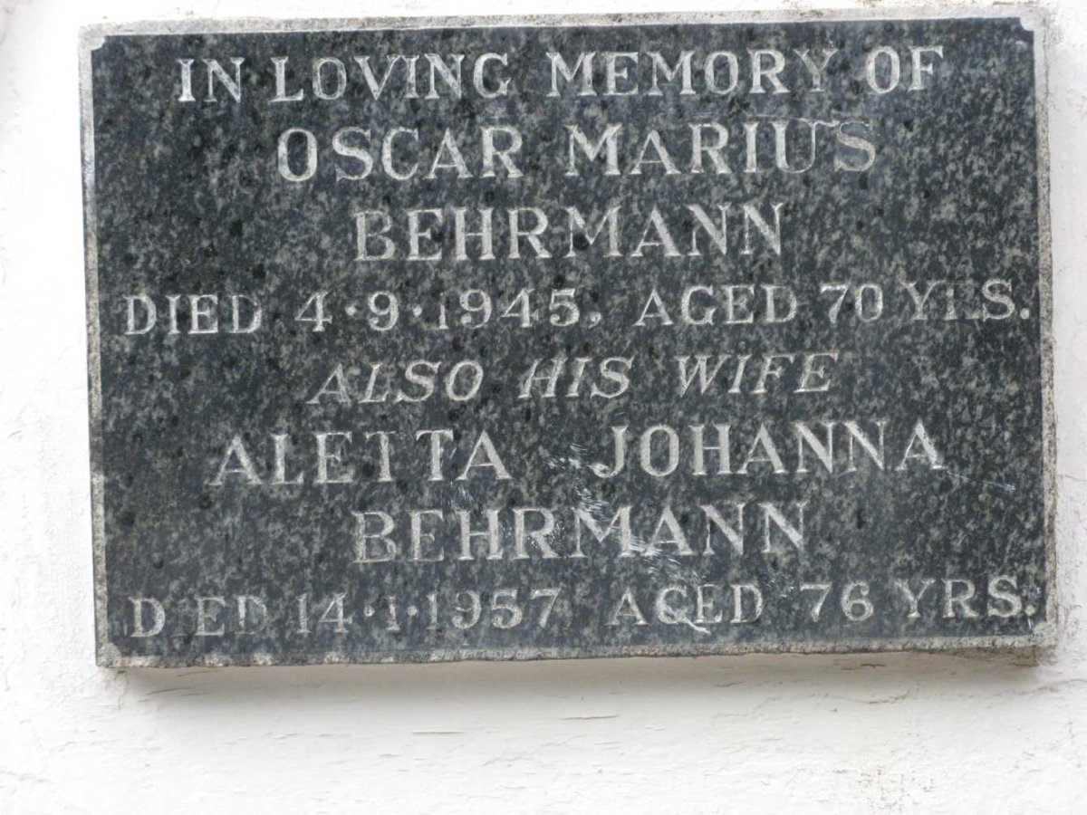 BEHRMANN Oscar Marius -1945 &amp; Aletta Johanna -1957